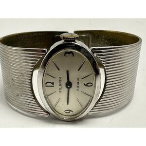 Pilgrim Ladies Cuff Watch 17 Jewels Manual Wind 28MM 6.25" Silver Tone U11